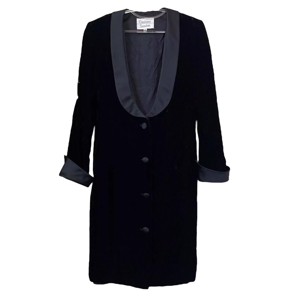 Vtg Constance Saunders Velvet Long Formal Tuxedo Dress Jacket Black Size 10